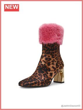 Square Toe Block Heel Mid-Calf Fashion Boot Canvas